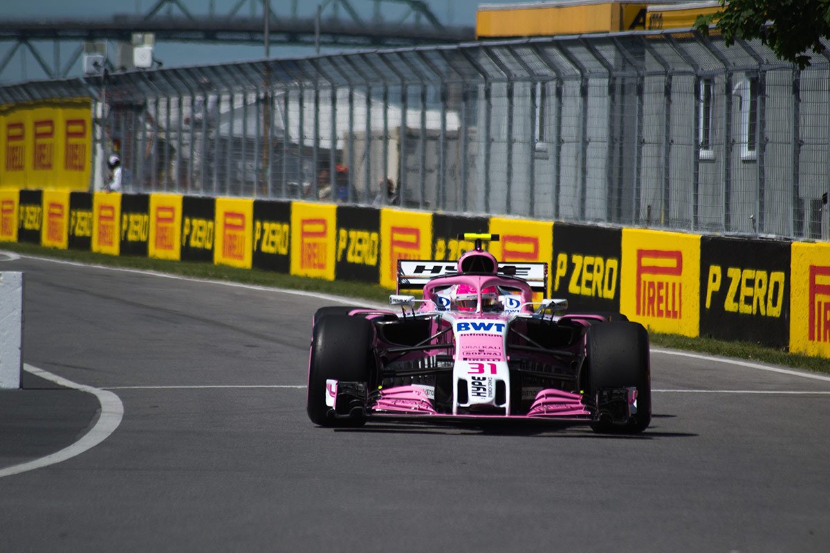 Photo by Peter Ip: Esteban Ocon driving a formula one car for the Force India team in Montreal, Canada, during the Formula 1 Grand Prix.
